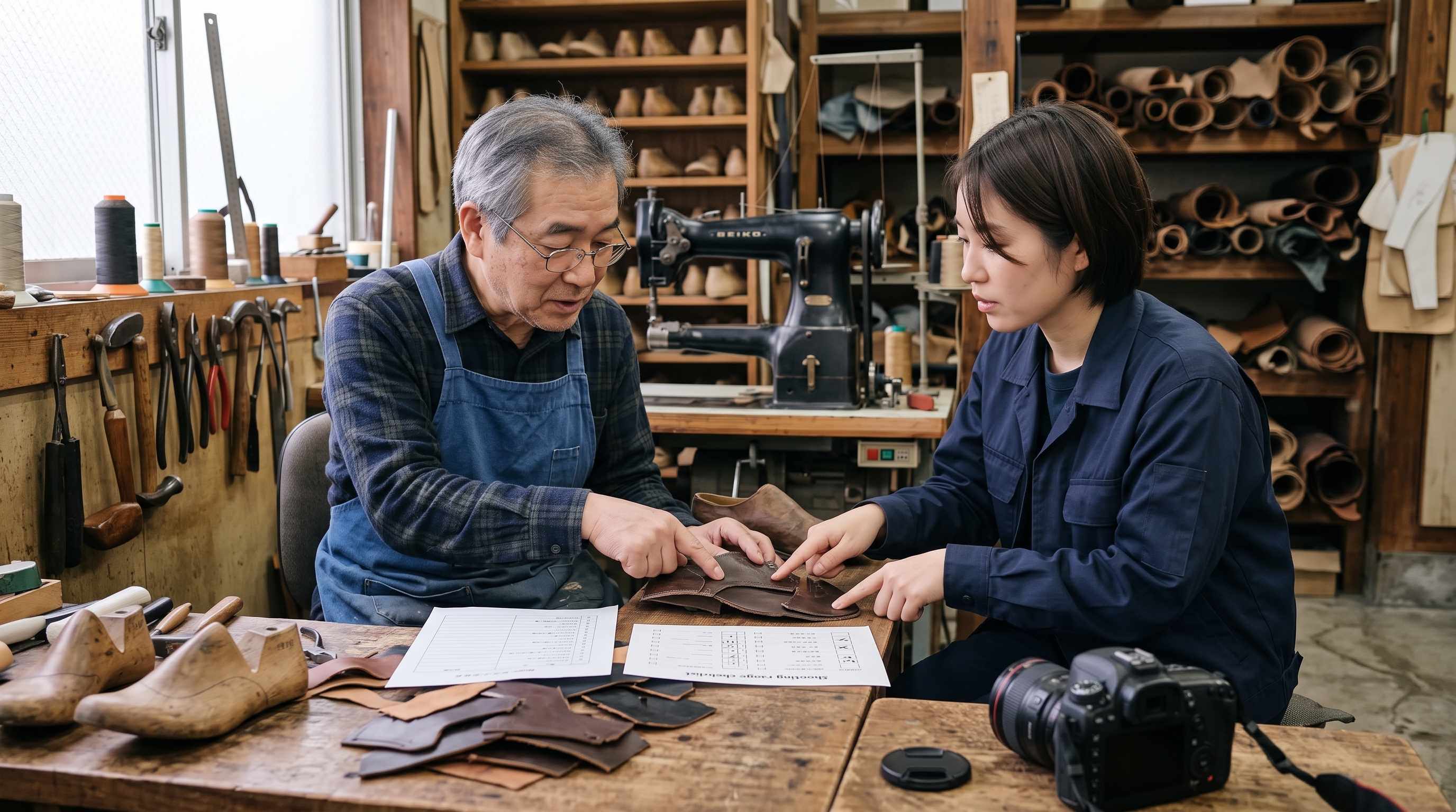 記録する工程と撮影範囲を相談する様子