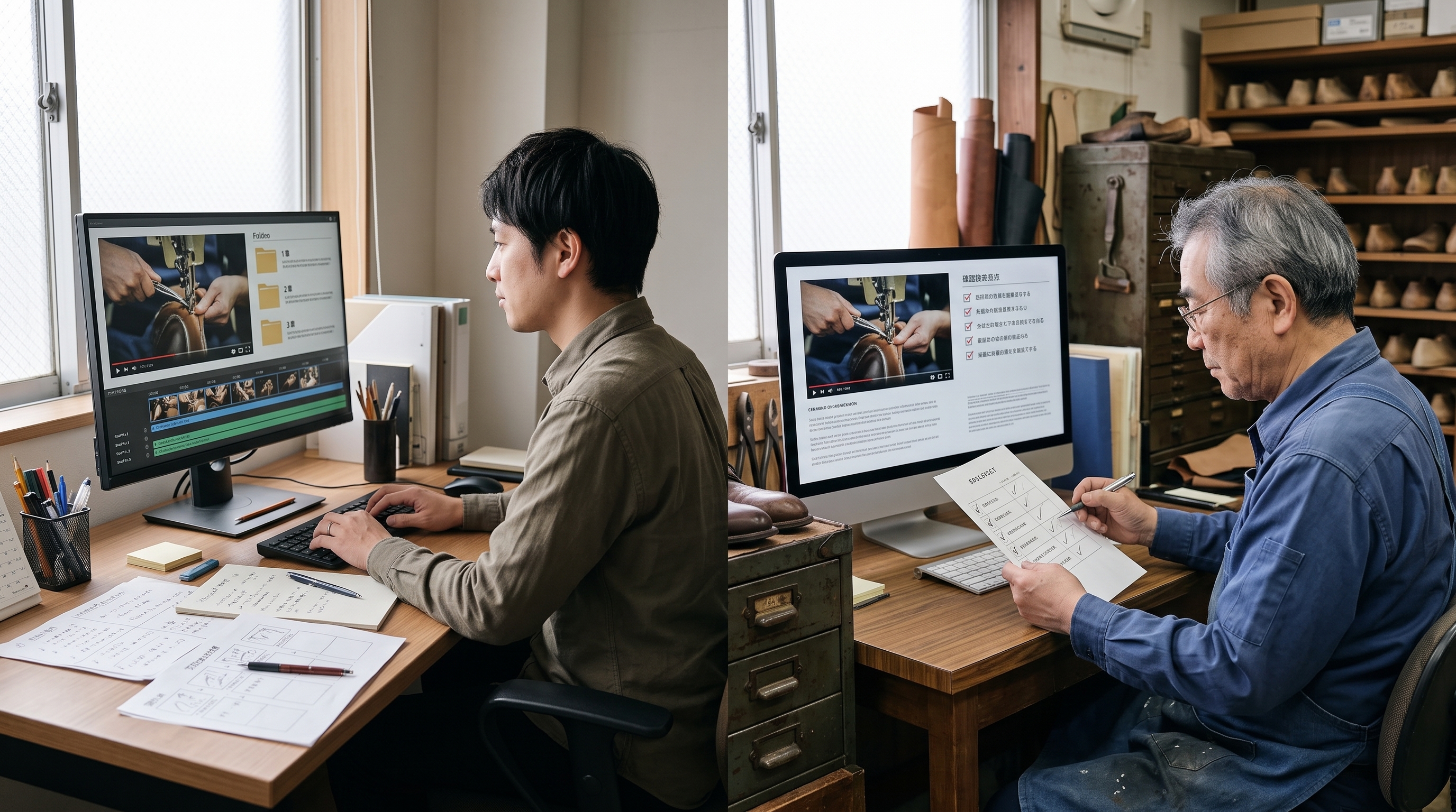 制作会社での編集と靴工場での内容確認